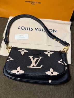 Louis Vuitton Black & Cream Monogram Double Pochette Shoulder Bag - LV Logo